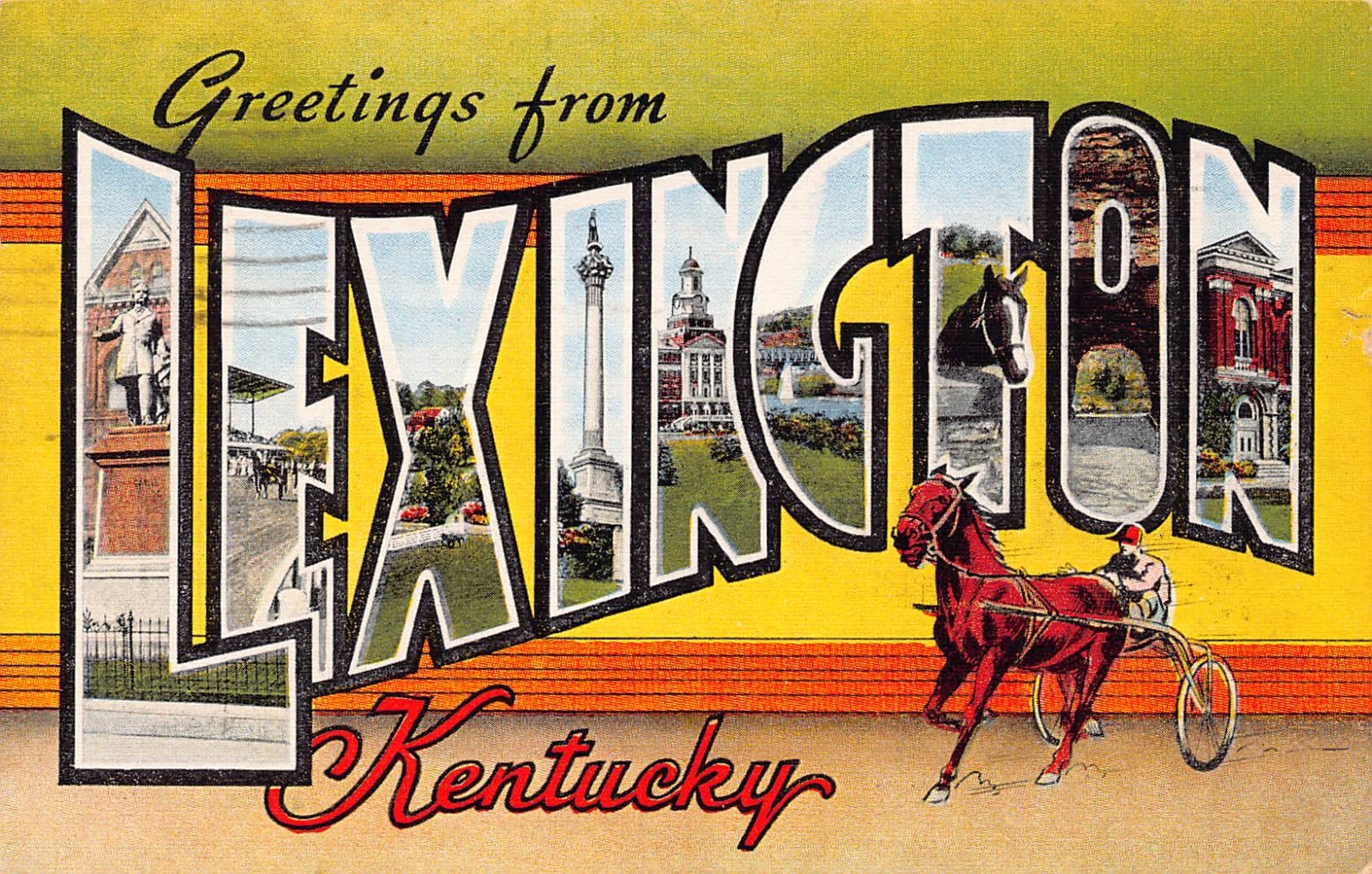 1947 Lexington Kentucky KY Greetings From Large Letter 24844 Linen Postcard 1947 Lexington Kentucky KY Greetings From Large Letter 24844 Linen Postcard