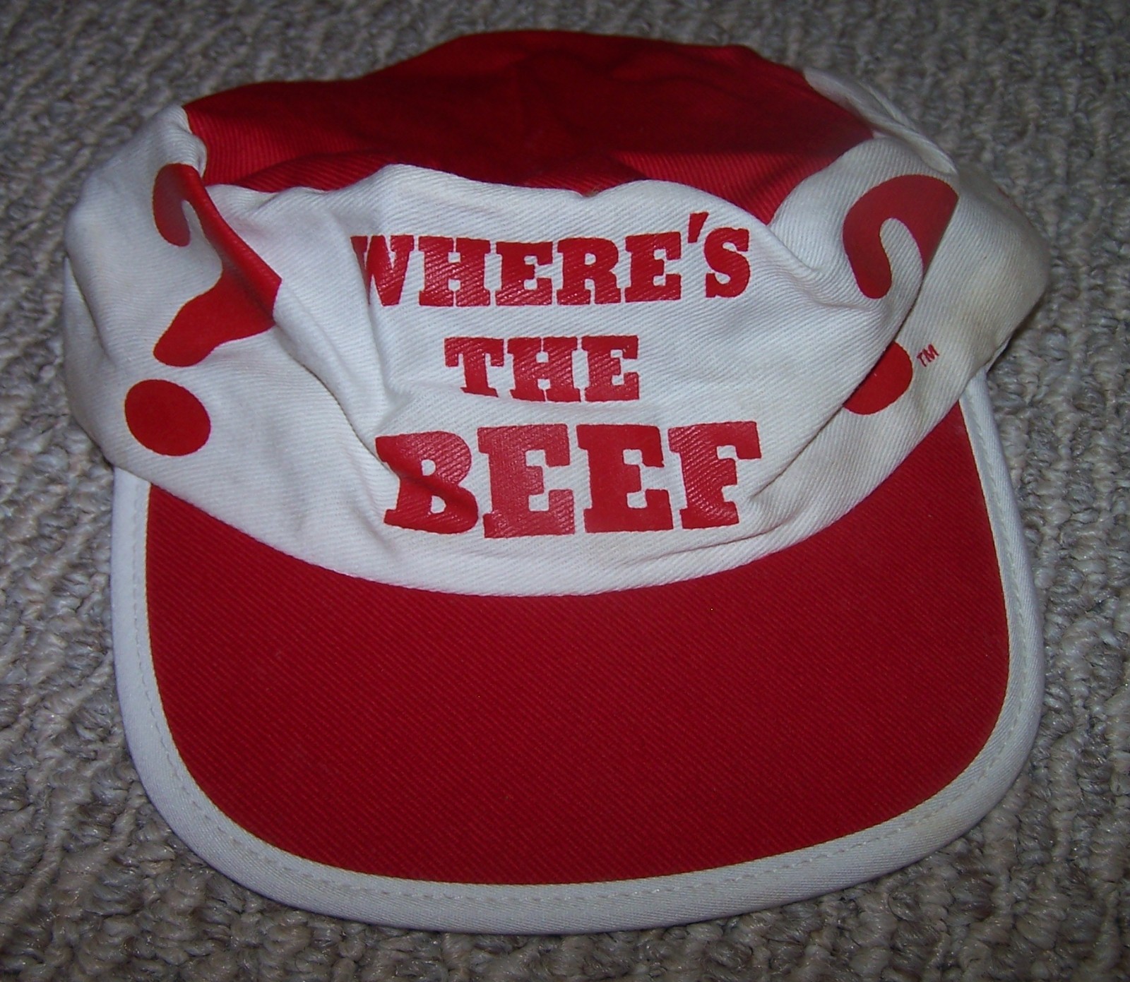 Vintage Where\'s The Beef Red and White Painters Hat Style Hat Made In U.S.A.