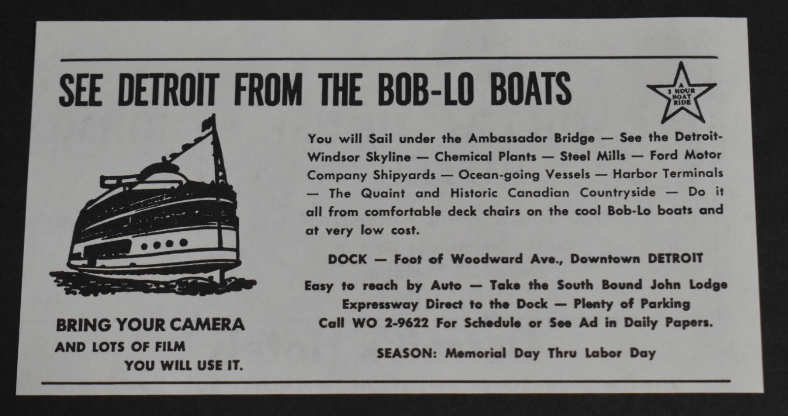 1965 Print Ad Michigan Detroit Dock Bob-Lo Boats Island Trip Memorial thru Labor 1965 Print Ad Michigan Detroit Dock Bob-Lo Boats Island Trip Memorial thru Labor