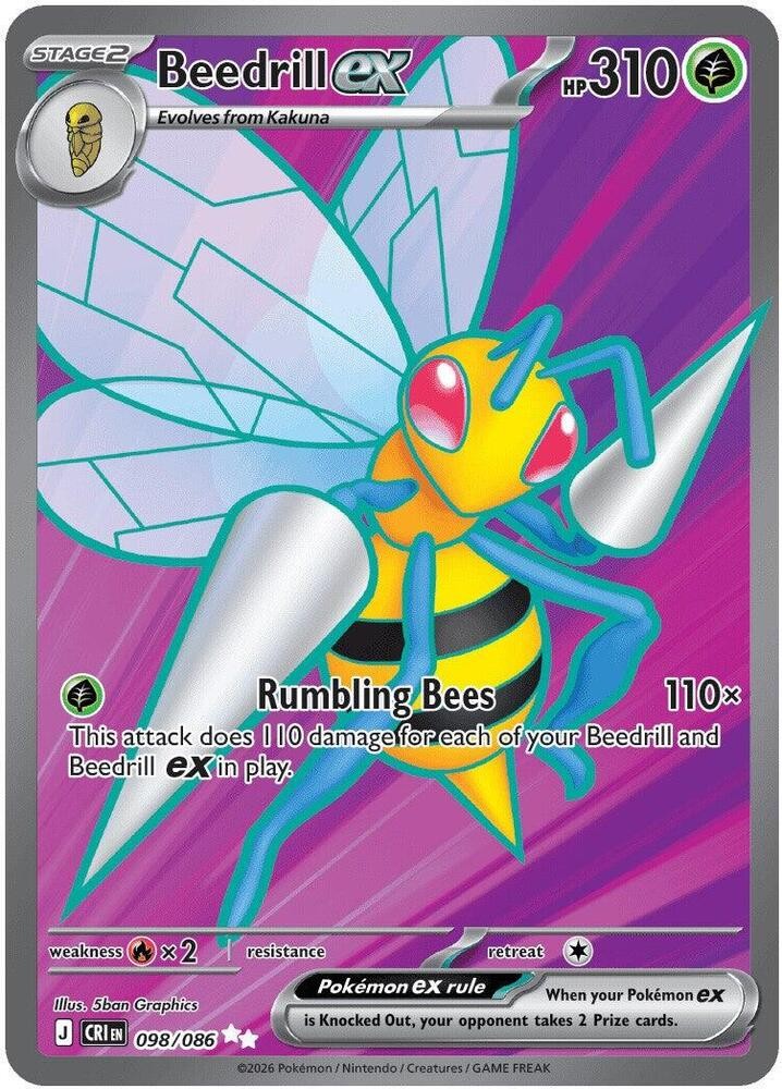 Beedrill ex Holo Ultra Rare ME04: Chaos Rising 098/086 NM Beedrill ex Holo Ultra Rare ME04: Chaos Rising 098/086 NM