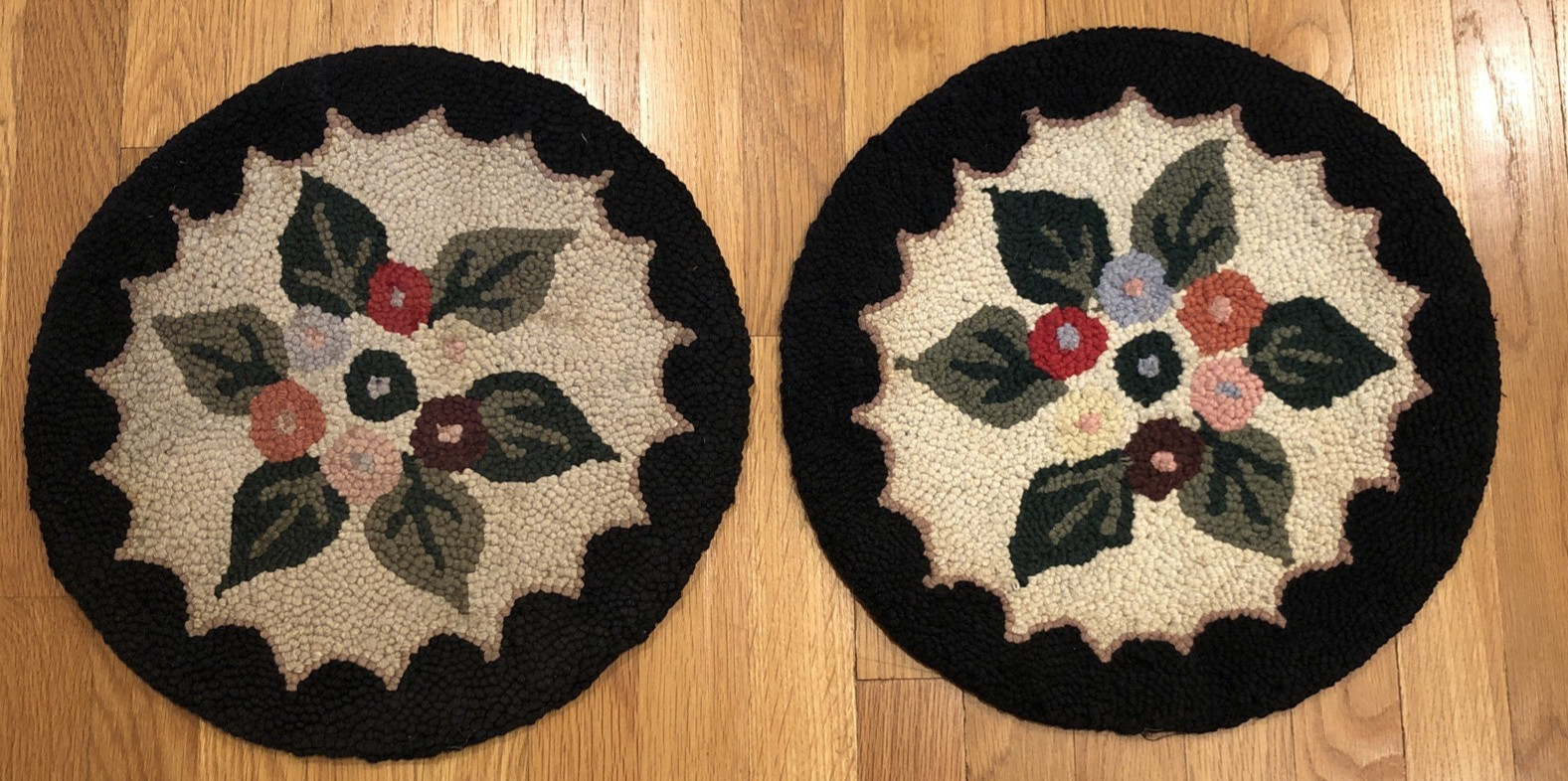 2 Vtg Cape Guild Cotton Hand Hooked Rug Chair Seat Cover Japan 15 2 Vtg Cape Guild Cotton Hand Hooked Rug Chair Seat Cover Japan 15