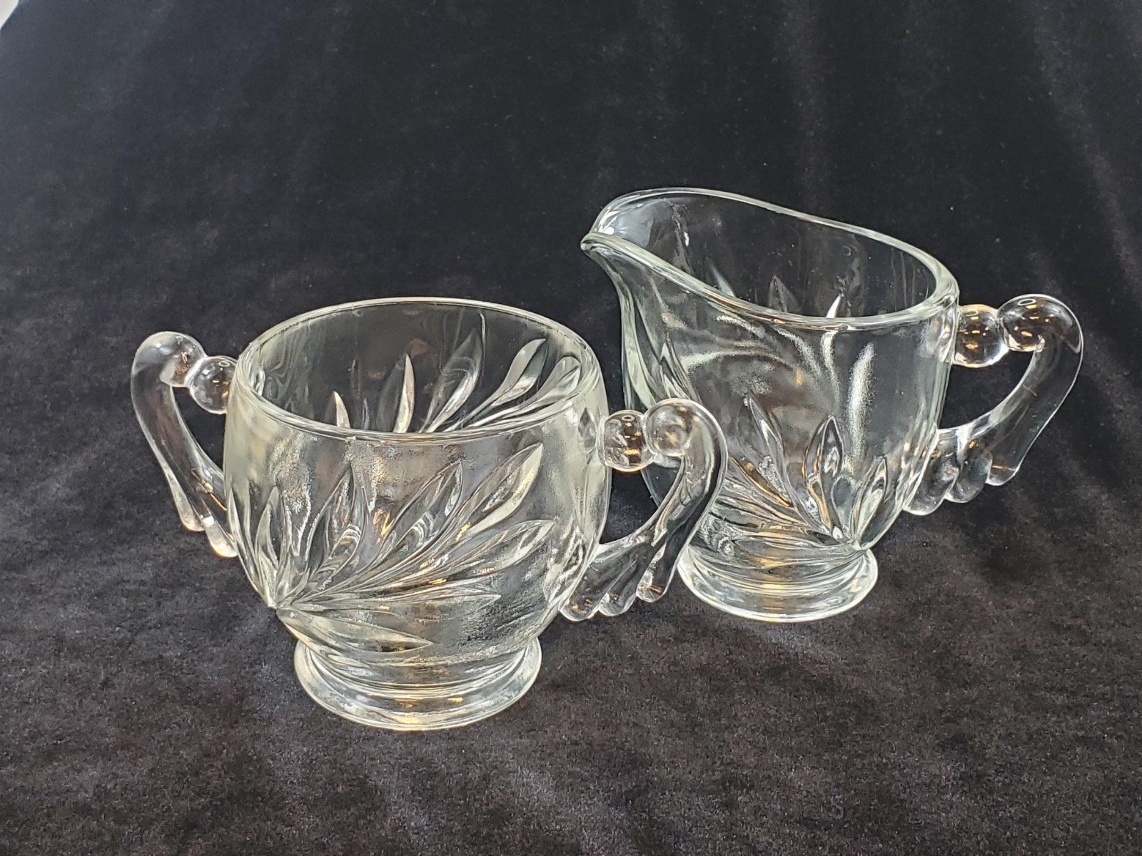 Vintage Indiana Glass Cream And Sugar Willow Leaf Pressed Glass