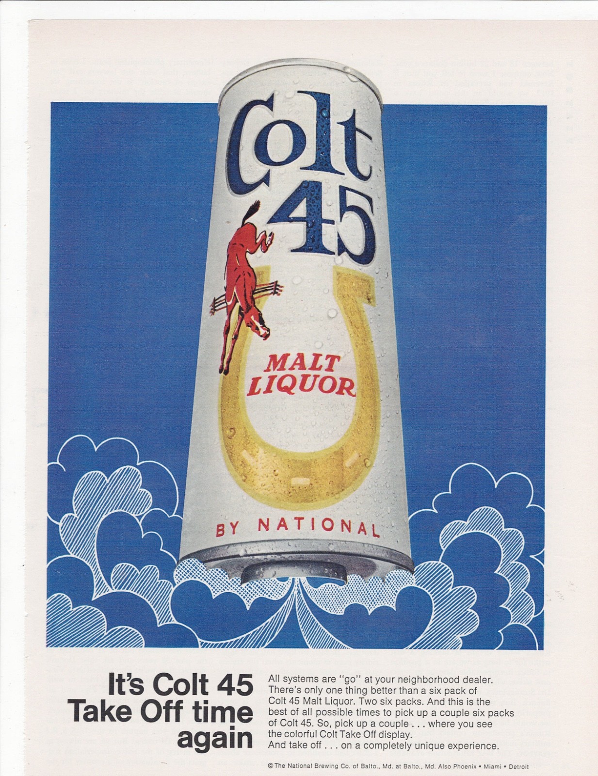Vintage 1970 Colt 45 Malt Liquor Original Print Ad ~ Take Off Time Again Vintage 1970 Colt 45 Malt Liquor Original Print Ad ~ Take Off Time Again