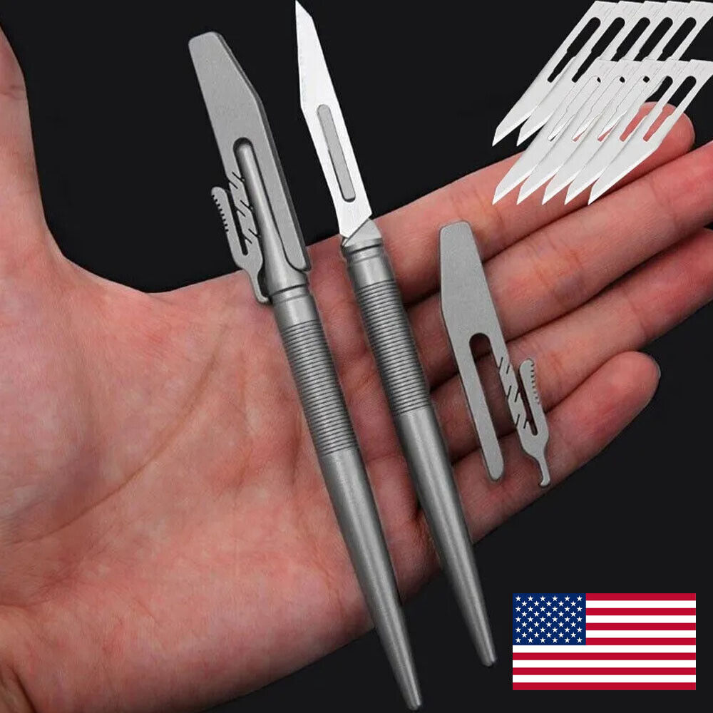 EDC Titanium Utility Knife Scalpel Blade Paper Cutter w Sheath Outdoor Tool