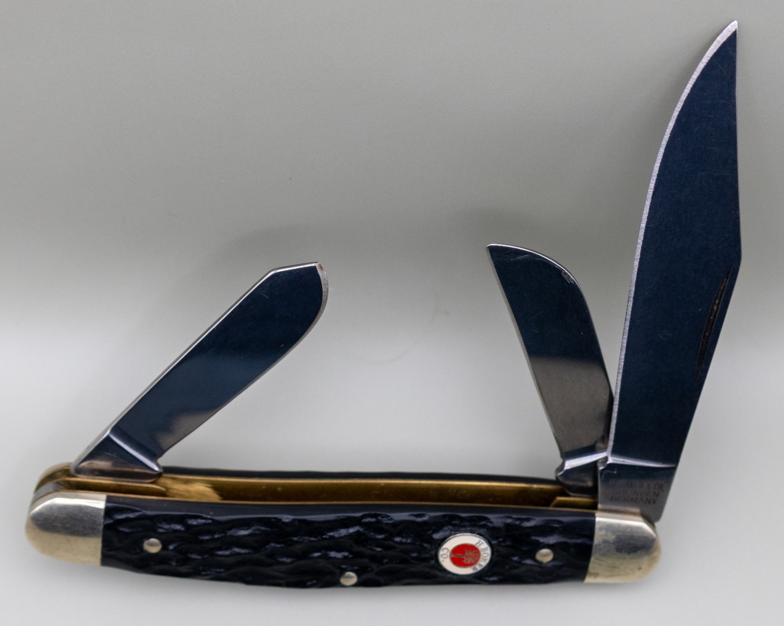 Vintage H Boker & Co Solingen Germany 3-Blade Stockman Pocket Knife Black Jigged Vintage H Boker & Co Solingen Germany 3-Blade Stockman Pocket Knife Black Jigged