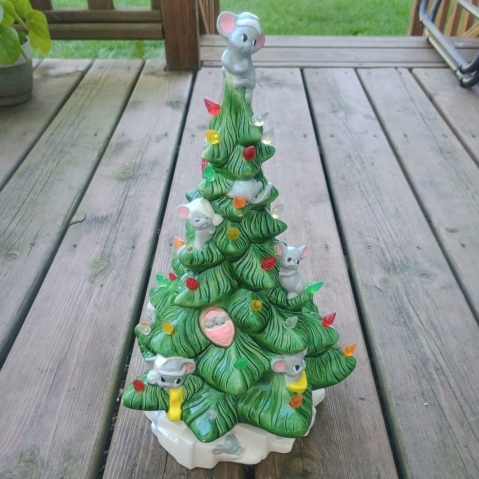 Vintage 1980s Mouse Mice Ceramic Lighted Christmas Tree 16 Vintage 1980s Mouse Mice Ceramic Lighted Christmas Tree 16