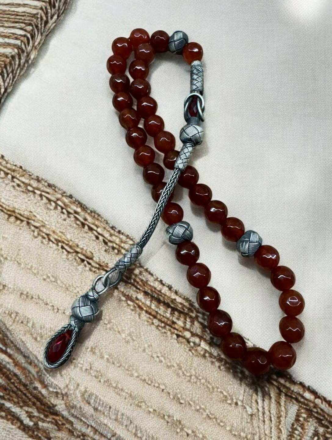 Red amber tasbeeh 925 carat silver