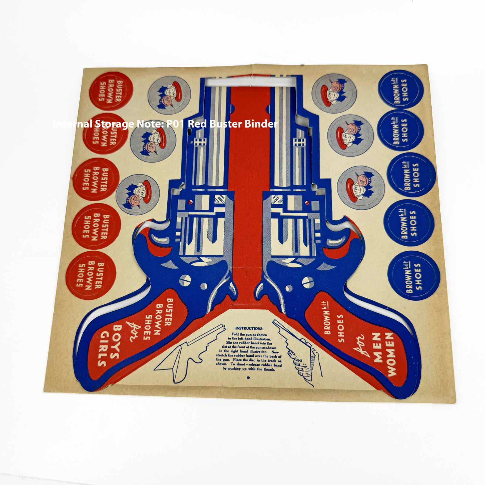 Vintage Buster Brown Shoes Cardboard Rubber Band Disc Shooter Gun Toy Radio Vintage Buster Brown Shoes Cardboard Rubber Band Disc Shooter Gun Toy Radio
