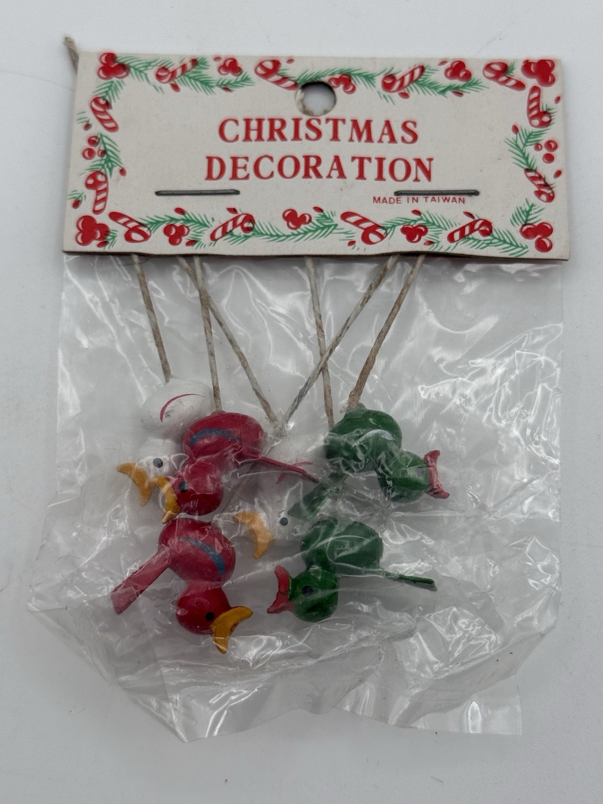 Vintage Taiwan Christmas Wooden Bird Picks Decorations NOS MCM Holiday