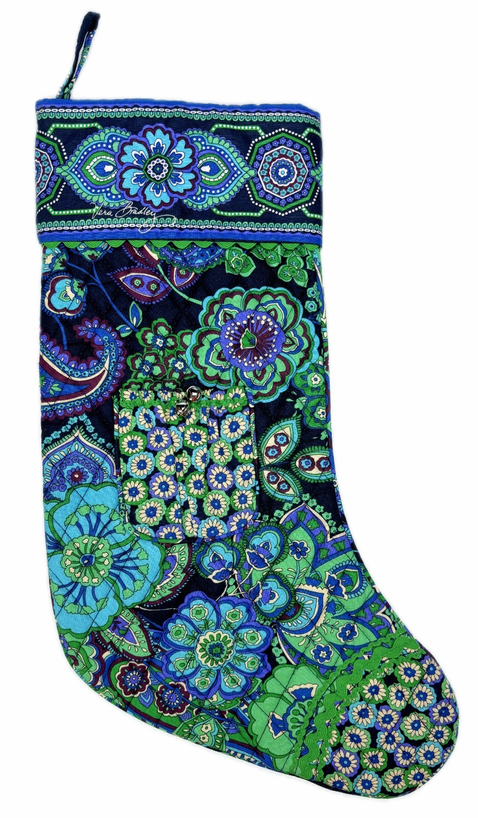17” Vera Bradley Blue Rhapsody Christmas Stocking Quilted Floral Paisley Retired