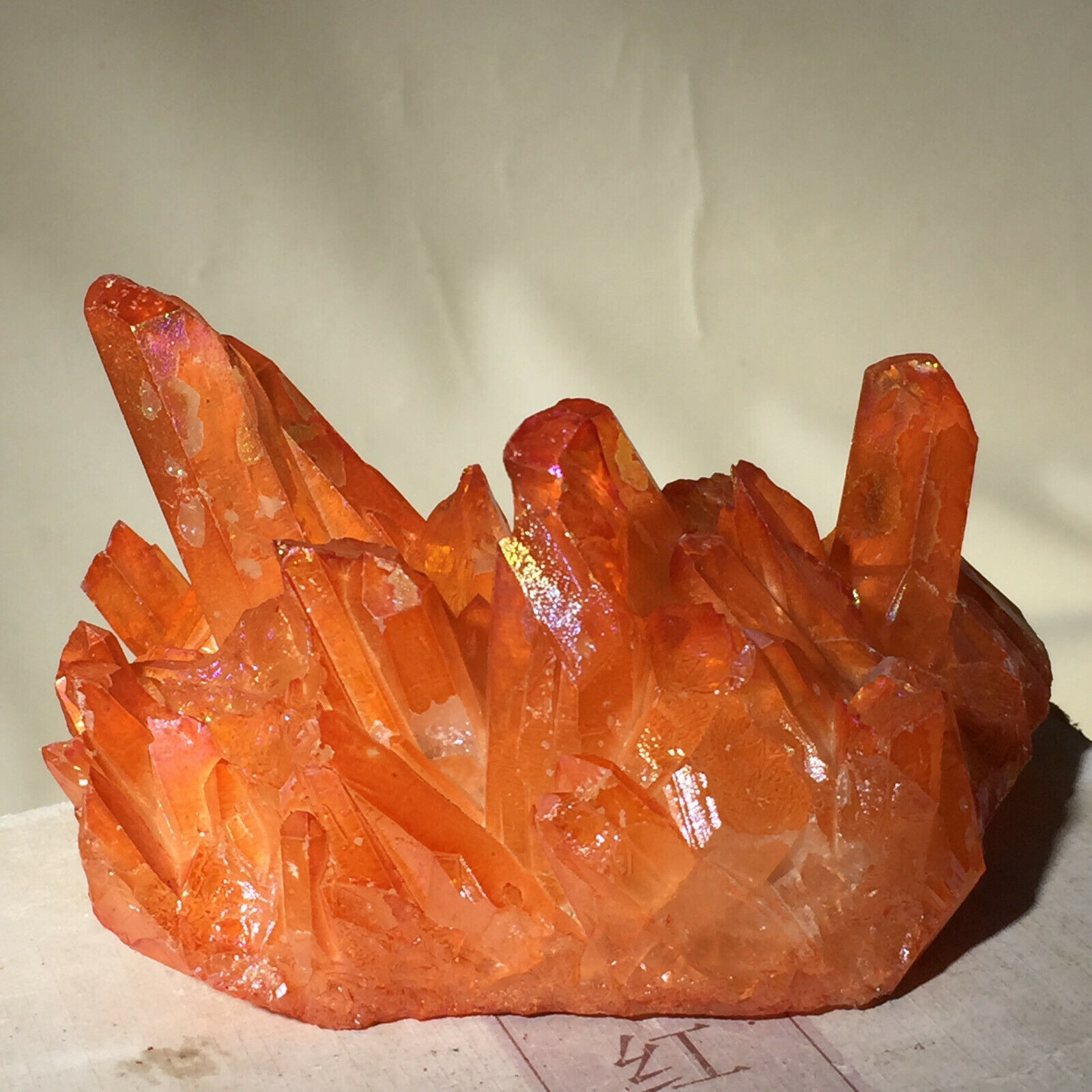 455g Rainbow Gorgeous Orange Titanium Quartz Crystal Cluster Healing Specimen