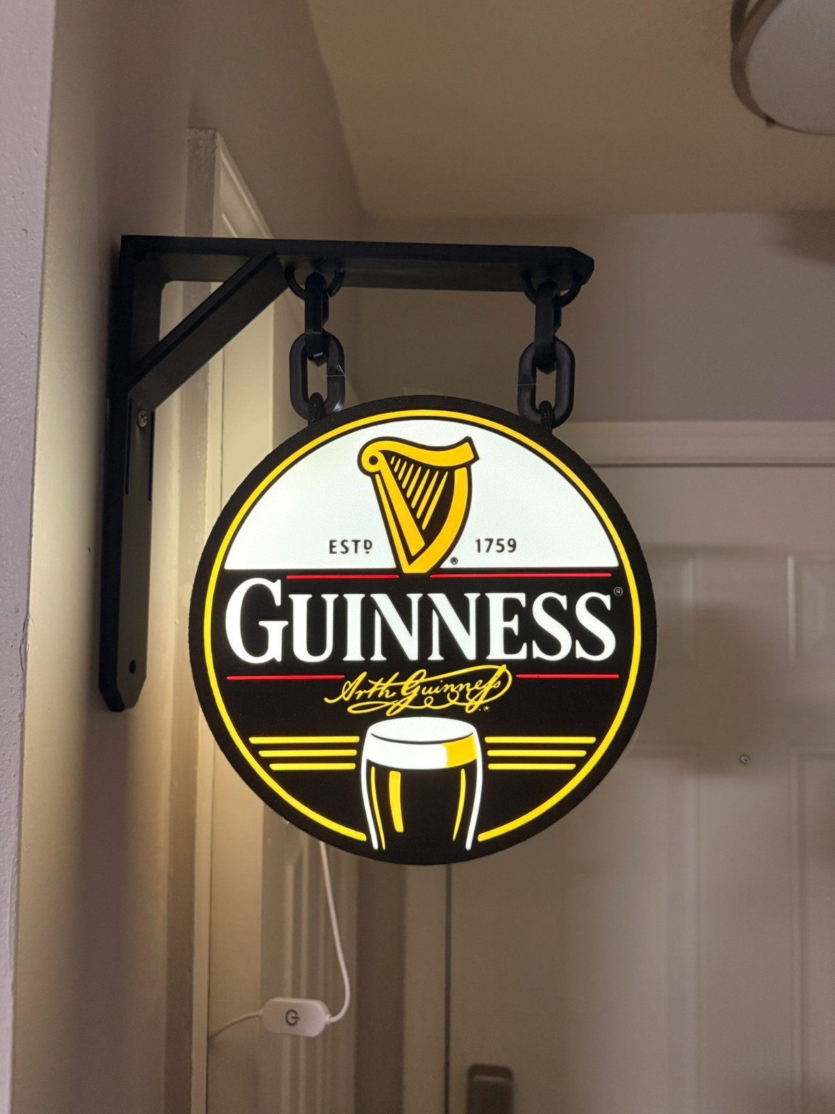 Guinness Style LED Hanging Pub Sign | Double-Sided Man Cave Wall Decor | Wired L Guinness Style LED Hanging Pub Sign | Double-Sided Man Cave Wall Decor | Wired L