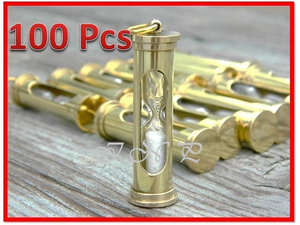 Lot of 100 pcs Brass Vintage Nautical Sand Timer-Necklace & keychain Hour Glass