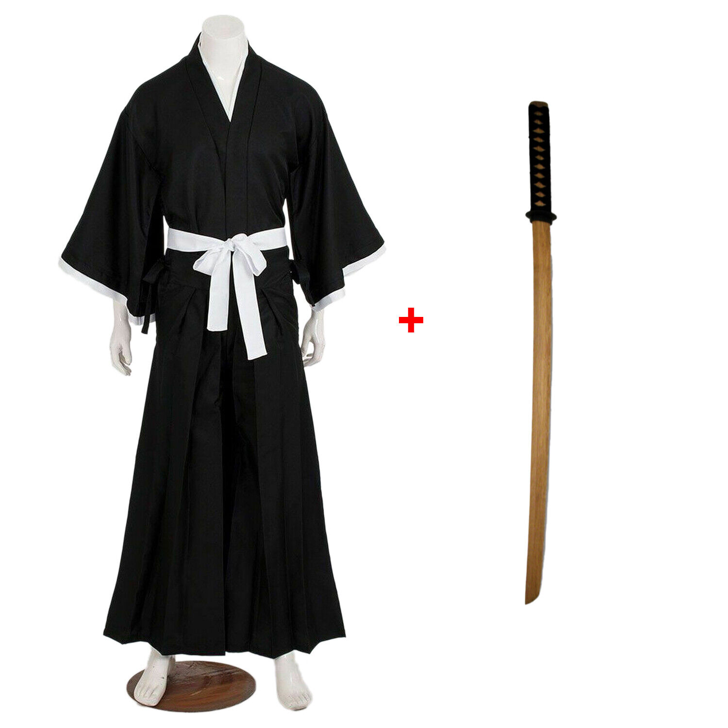 Japanese Samurai Robe Cloak + Wooden Daito Bokken Katana Costume Cosplay Set