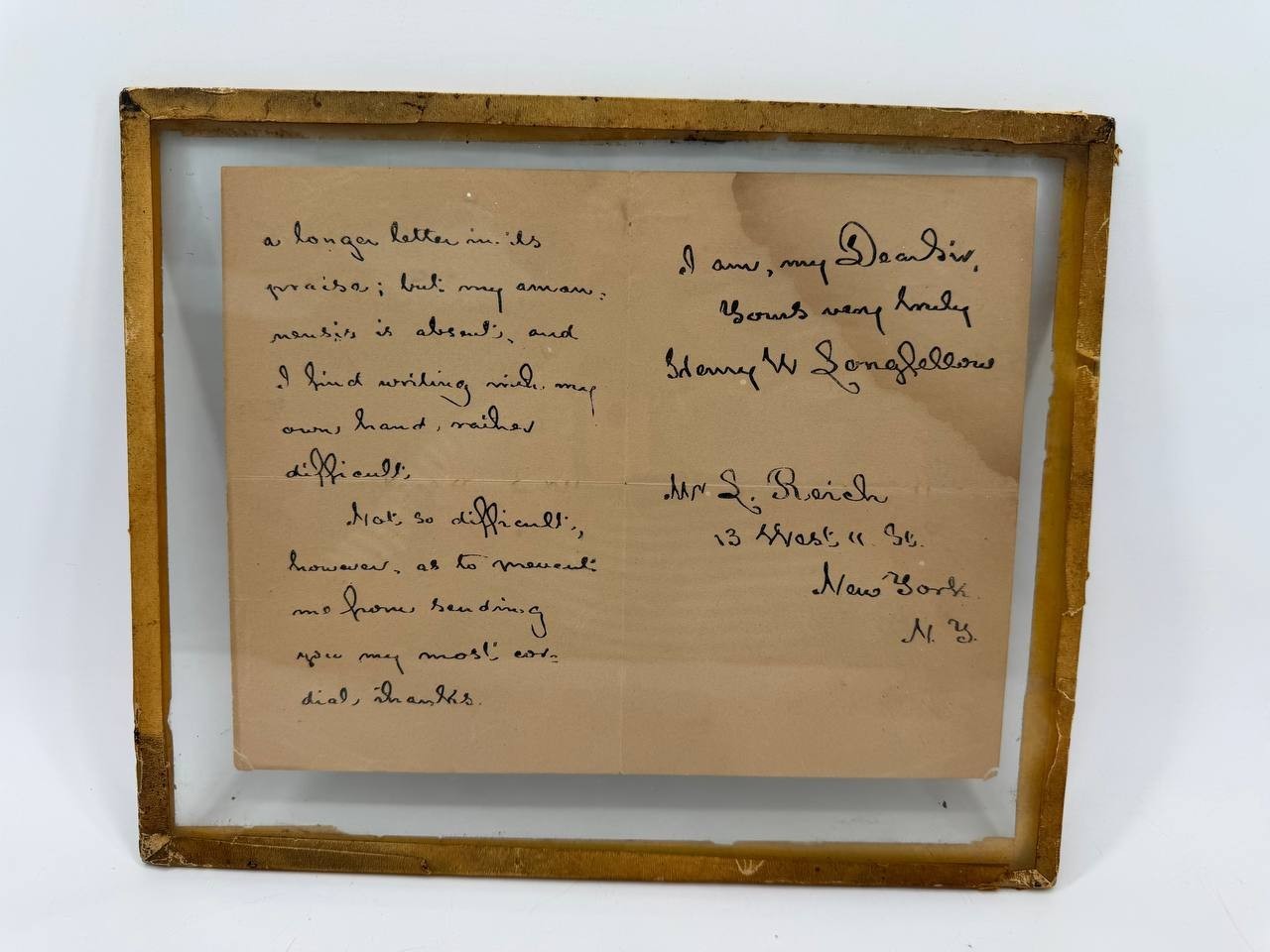 Henry W Longfellow Last Letter Facsimile 1882 Framed Original 2.10 lb Henry W Longfellow Last Letter Facsimile 1882 Framed Original 2.10 lb