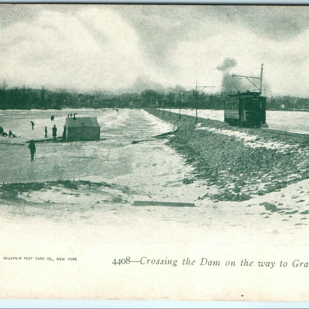 c1900s Davenport IA Crossing Dam Grand Isle Tram Trolley Streetcar Postcard