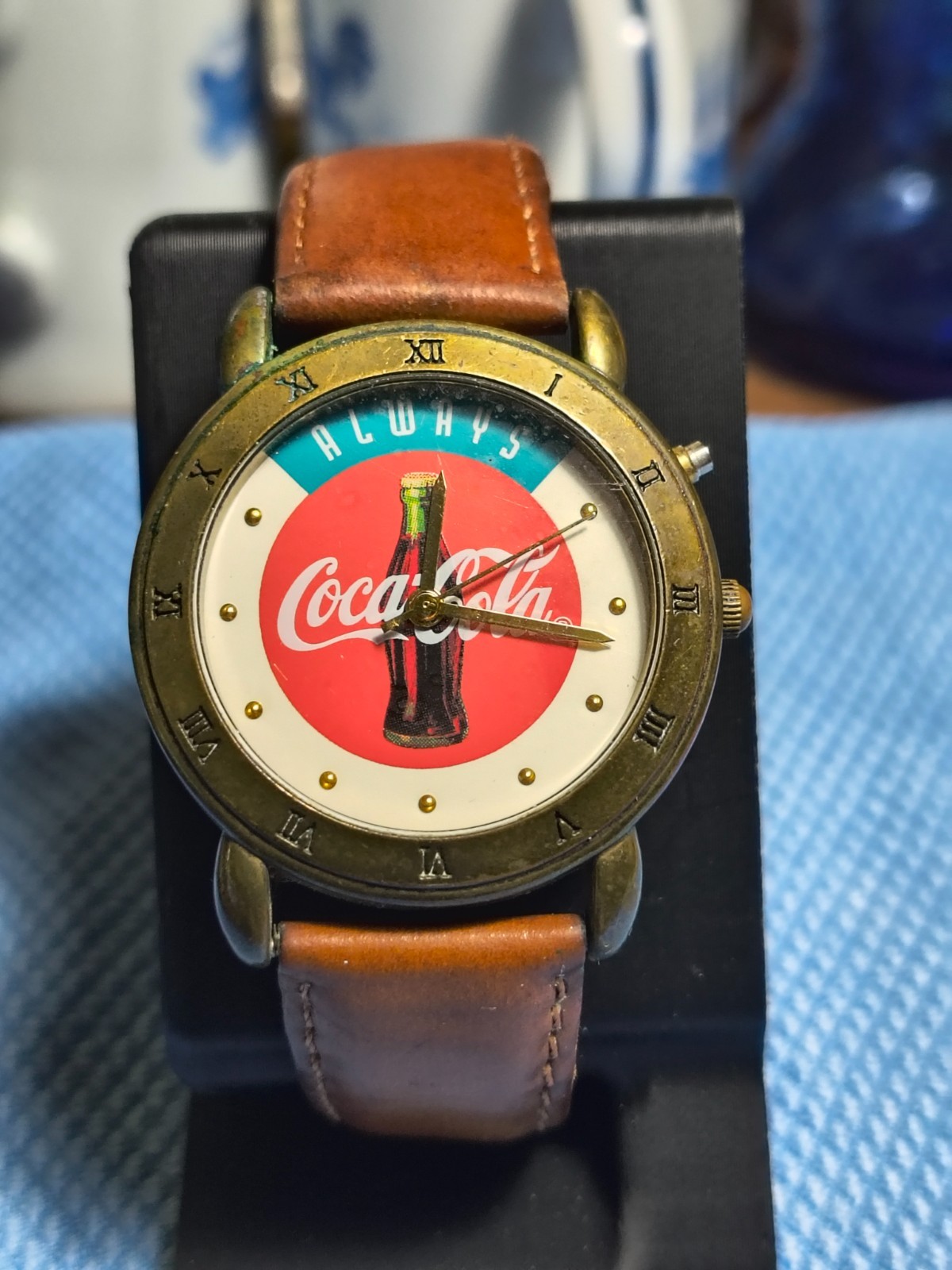 Vintage 1997 Coca Cola Always Musical Watch Leather Band Works and Plays Music