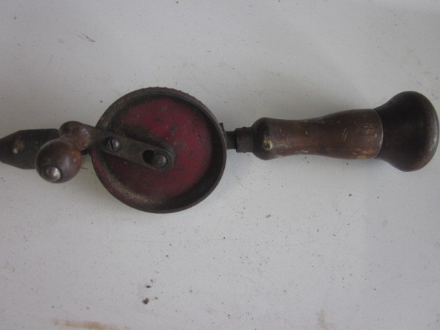 Vintage Egg Beater Hand Drill w/Removable Bit Storage Handle Cap 11 1/2\ Vintage Egg Beater Hand Drill w/Removable Bit Storage Handle Cap 11 1/2\