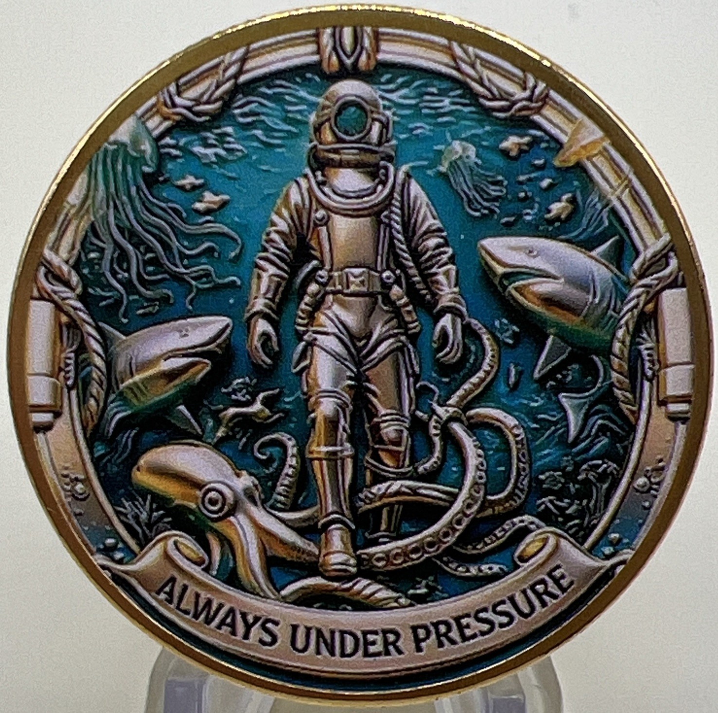 *US Navy Deep Sea Diver Challenge Coin Always Under Pressure Embracing The Abyss *US Navy Deep Sea Diver Challenge Coin Always Under Pressure Embracing The Abyss