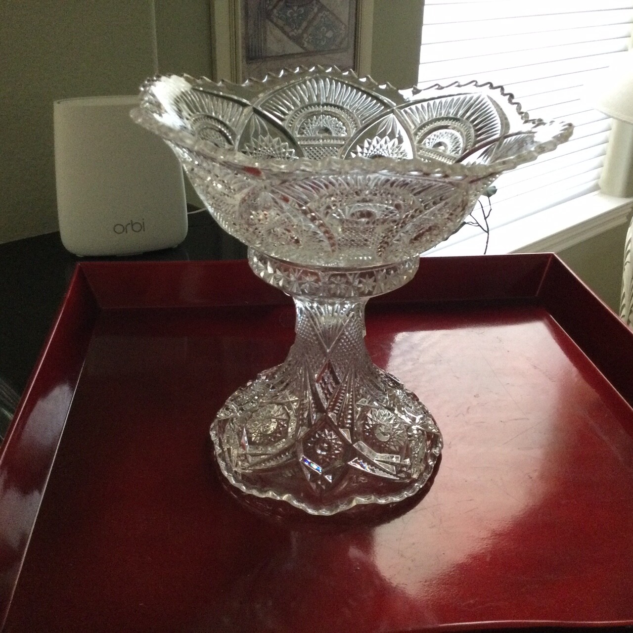 Antique EAPG Imperial Glass Royalty Crown Pedestal with Paddled Wheel Pattern Ce