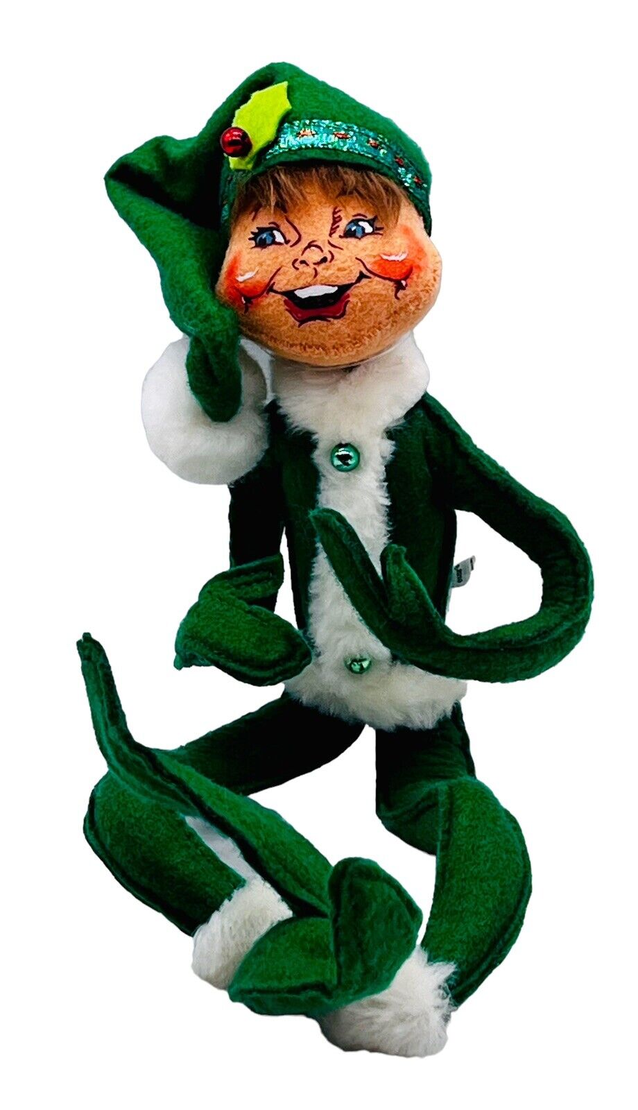 Annalee Mobilitee Christmas Green Elf Pixie 2010 Felt Bendable Doll 16 inch