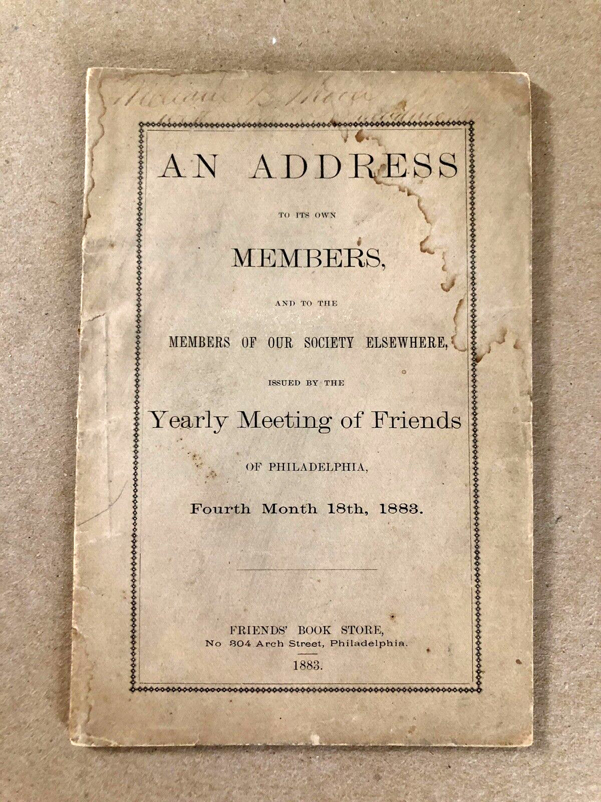An Address to Members, 1883 Society of Friends, Pamphlet (Quakers)