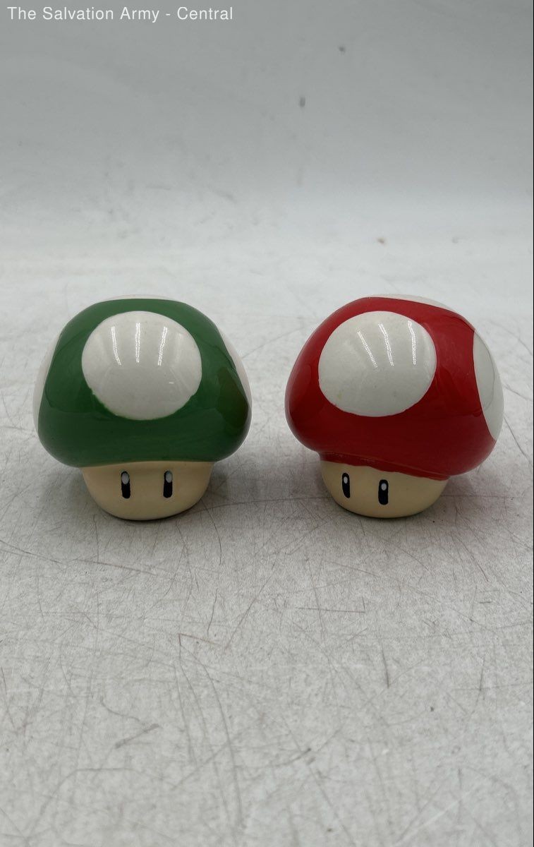 Multicolor Ceramic Mario Style Mushroom Salt And Pepper Shakers Set Of 2
