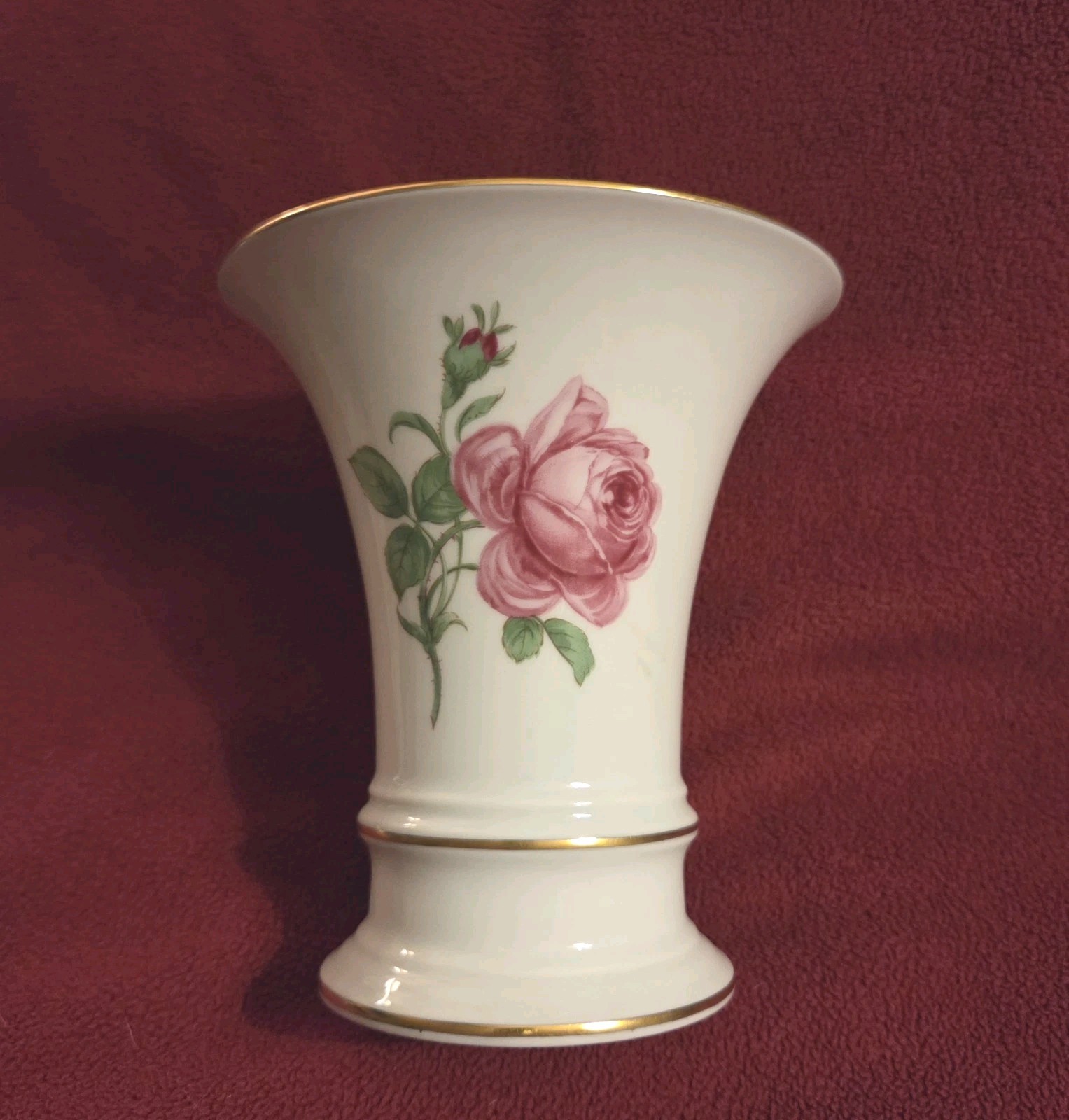 VTG FURSTENBERG Cottagecore Porcelain Handpainted German Rose Trumpet Vase 5.25 VTG FURSTENBERG Cottagecore Porcelain Handpainted German Rose Trumpet Vase 5.25