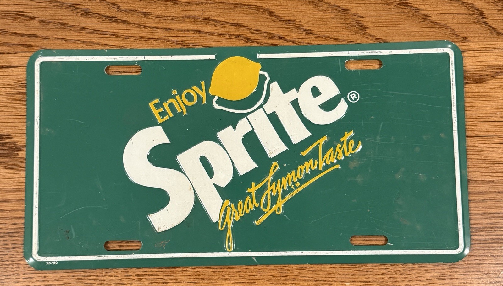 Vintage Sprite Booster License Plate Embossed Aluminum Soda Advertising Sign