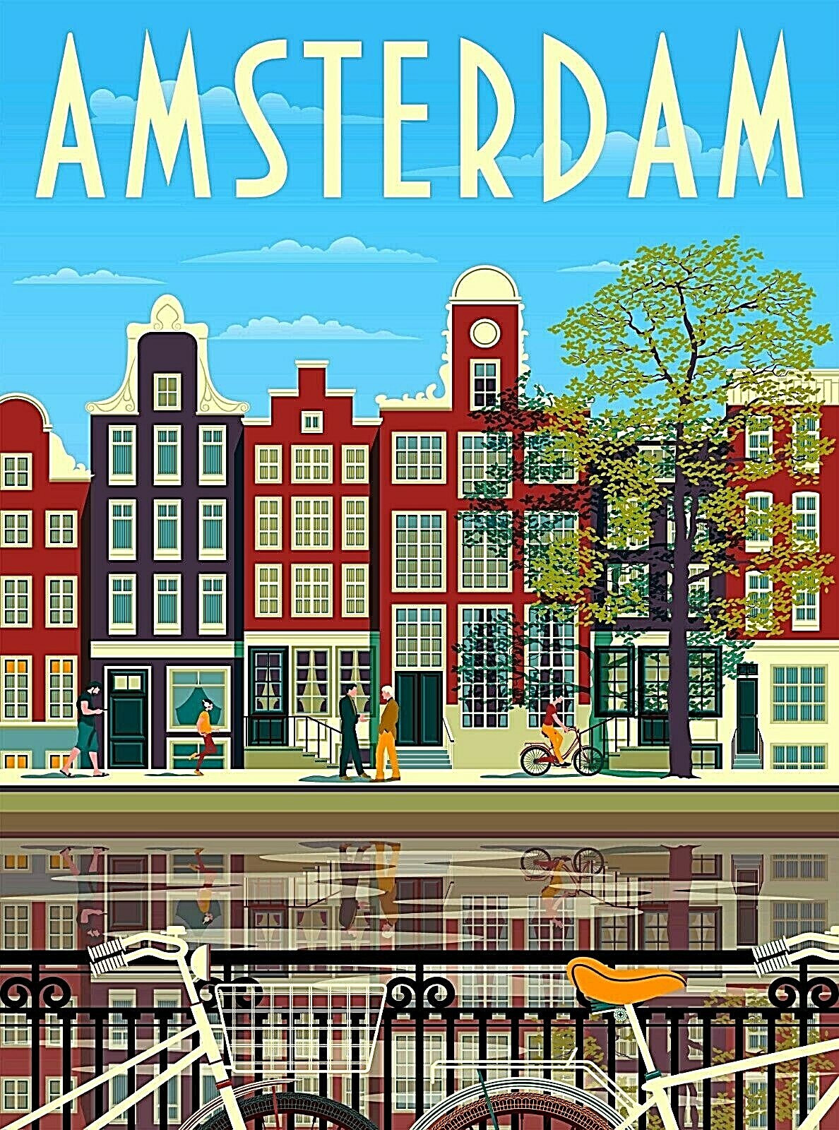 Amsterdam Holland Netherlands Retro Travel Art Poster Advertisement Print Amsterdam Holland Netherlands Retro Travel Art Poster Advertisement Print