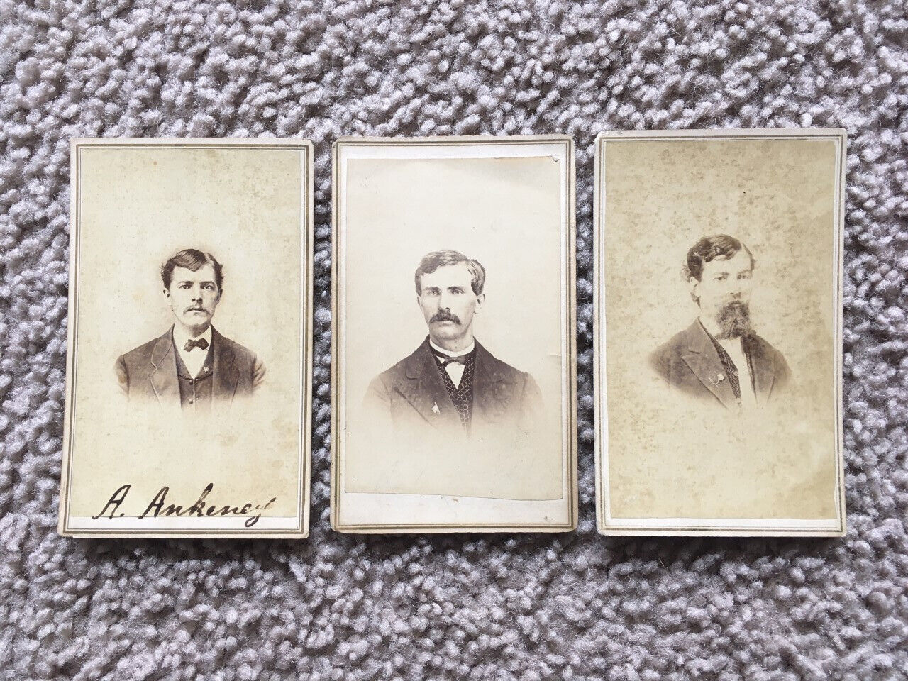 Antique 1860's CDVs Handsome Young Men Lot of 3 Oxford OH Photo Card Ankeney