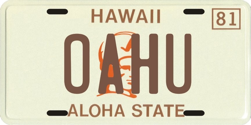Hawaii 1980's OAHU Aluminum License Plate