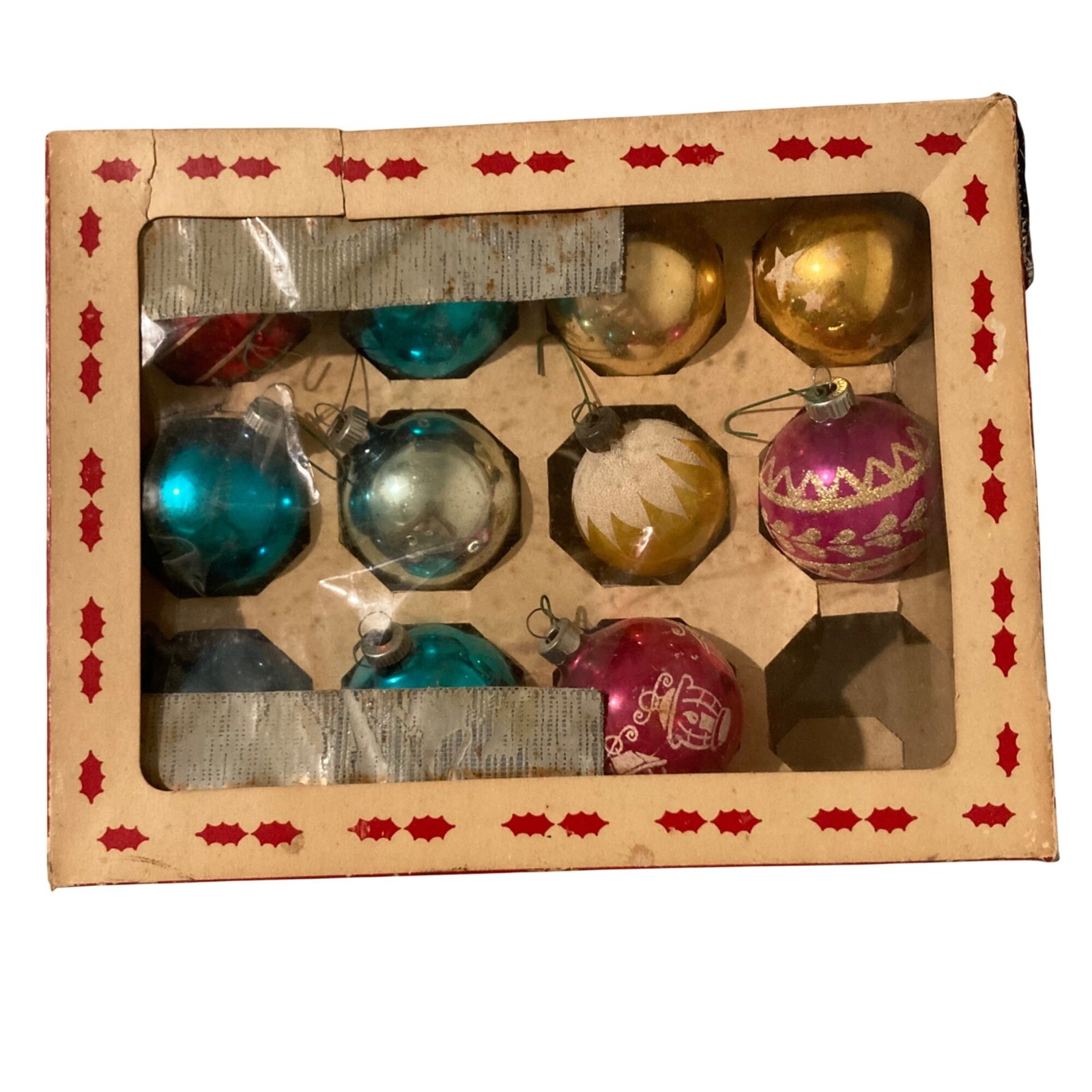 Vintage Christmas Mostly Shiny Brite Glass Ornaments Mix Box Of 11 Vintage Christmas Mostly Shiny Brite Glass Ornaments Mix Box Of 11