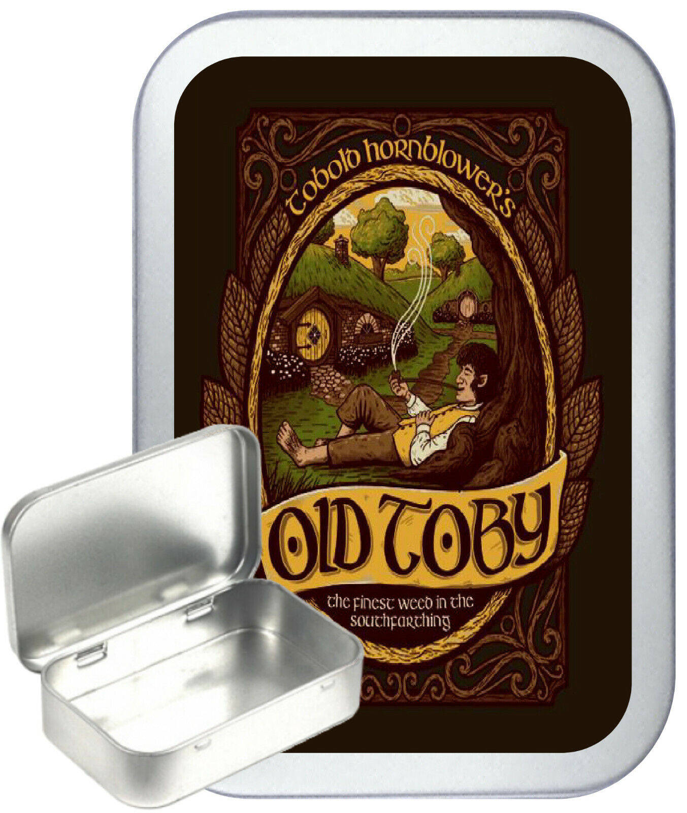 Old Toby 50ml / 1oz Silver Hinged Tobacco Tin,Hobbits Tobacco Gift Box, Pill Tin