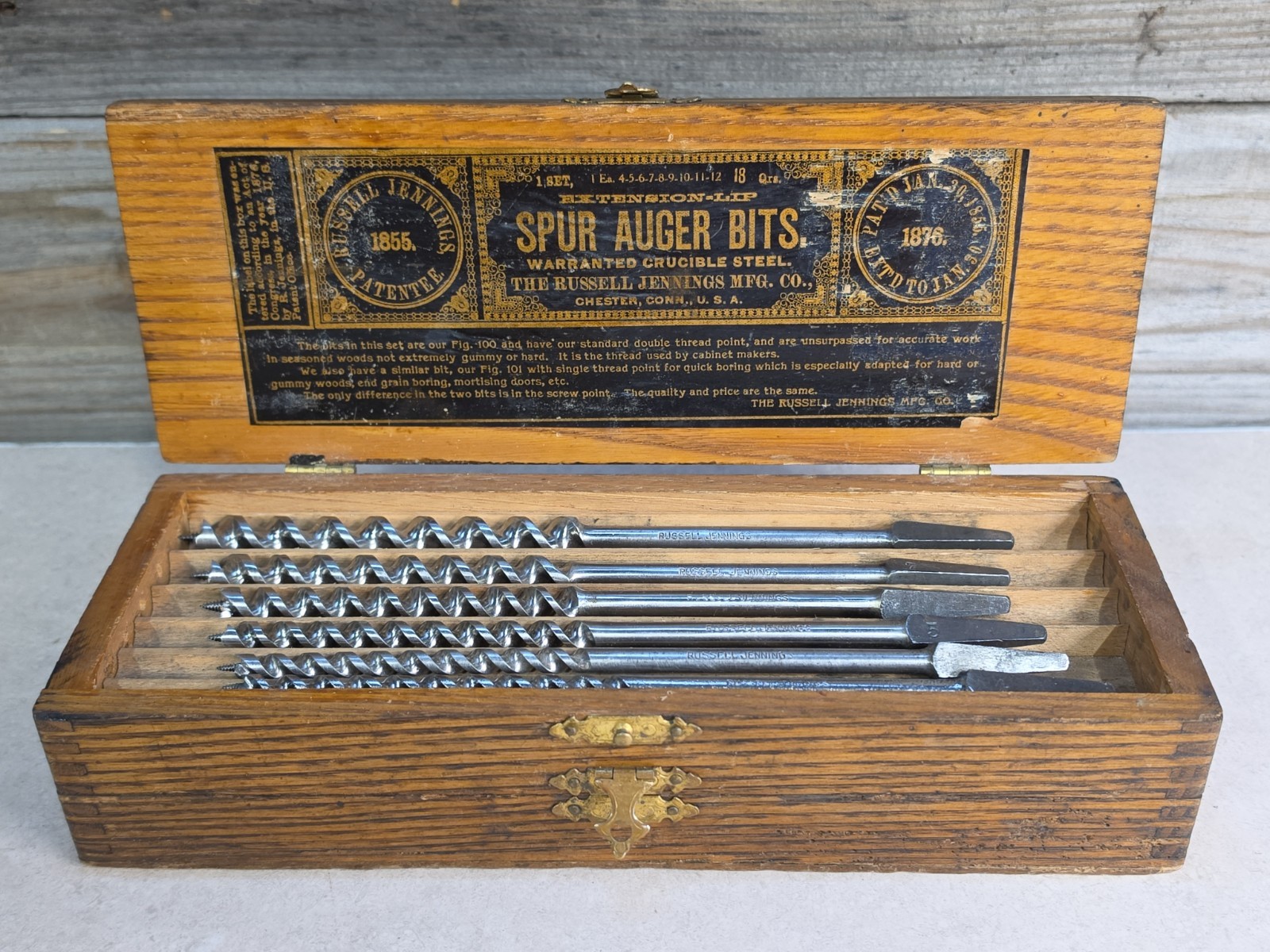 Vintage Russell Jennings Spur Auger Bit Set With Two Tier Wooden Box Vintage Russell Jennings Spur Auger Bit Set With Two Tier Wooden Box