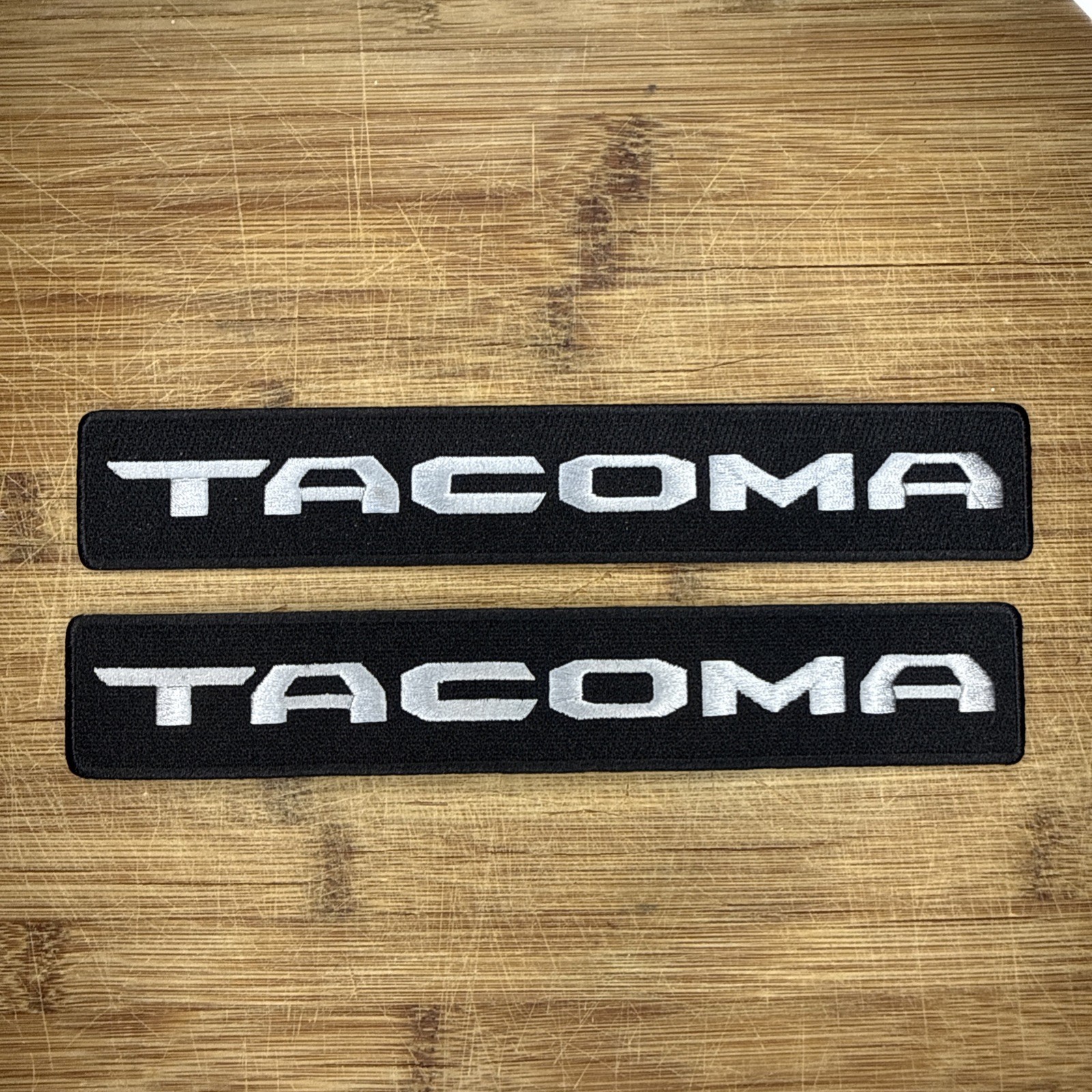 Tacoma Embroidered Patch Set 8.5 x 1.5 Inches Black and Silver