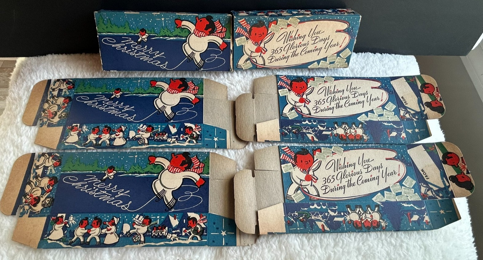 6 1940's Crossover Christmas/New Year 1/2 Lb. Cardboard Candy Boxes Atomic 6 1940's Crossover Christmas/New Year 1/2 Lb. Cardboard Candy Boxes Atomic