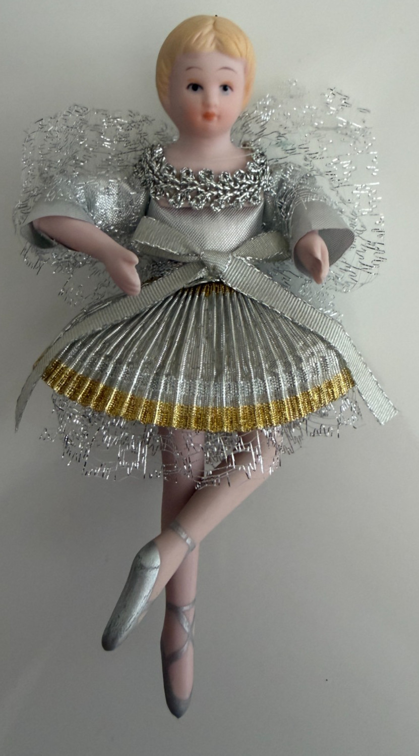 Vintage Porcelain Face Ballet Dancer Angel Doll Christmas Ornament