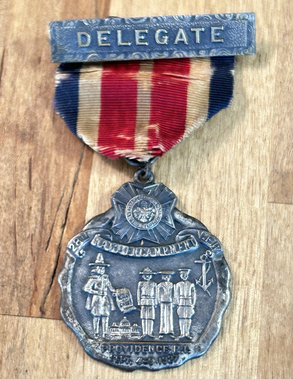 1927 DELEGATE Ribbon MEDAL 28th National Encampment Spanish War Veterans Prov RI
