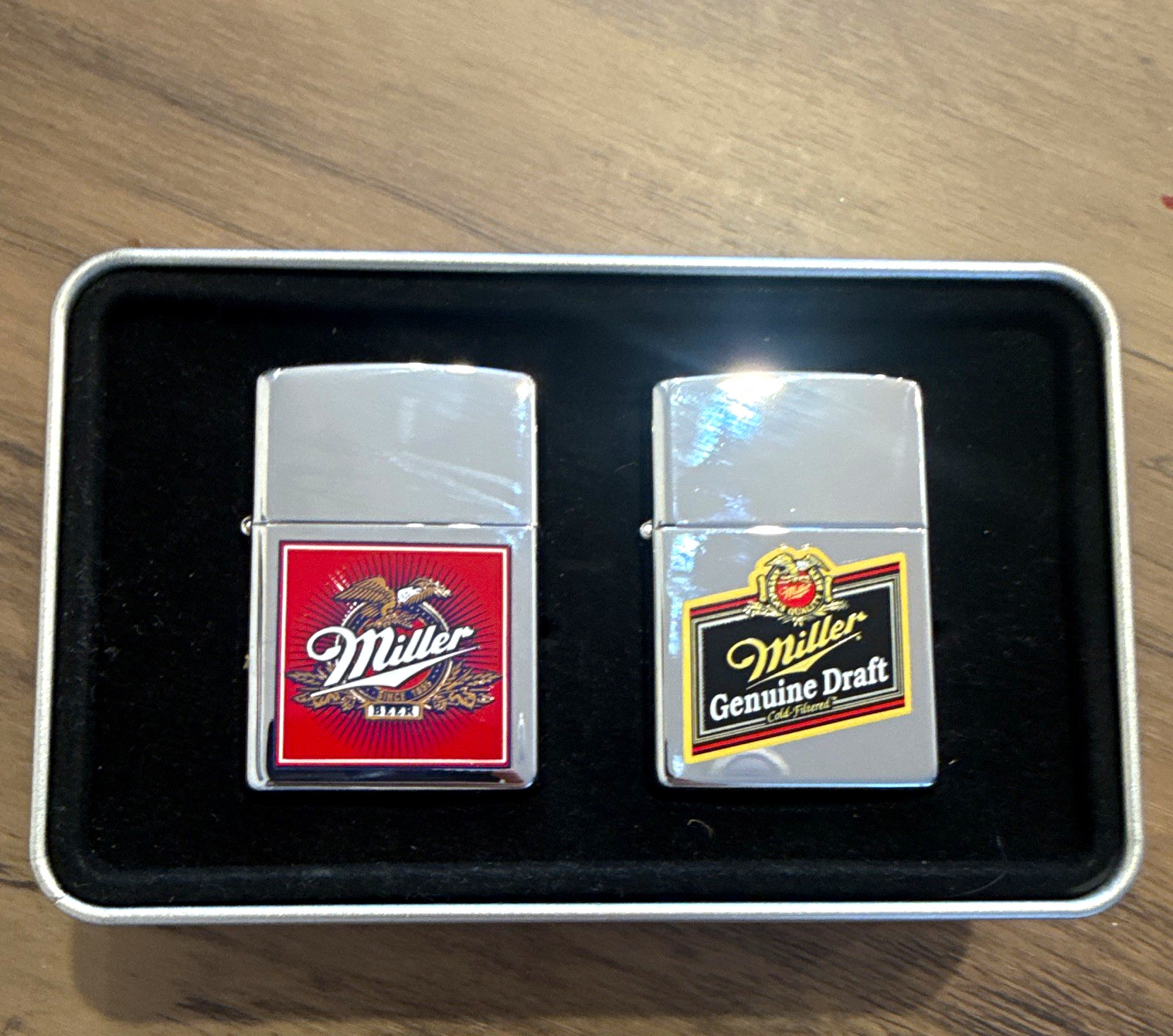 Vintage Zippo Miller Beer  2 Lighter Set 1999 Brand New Perfect Condition