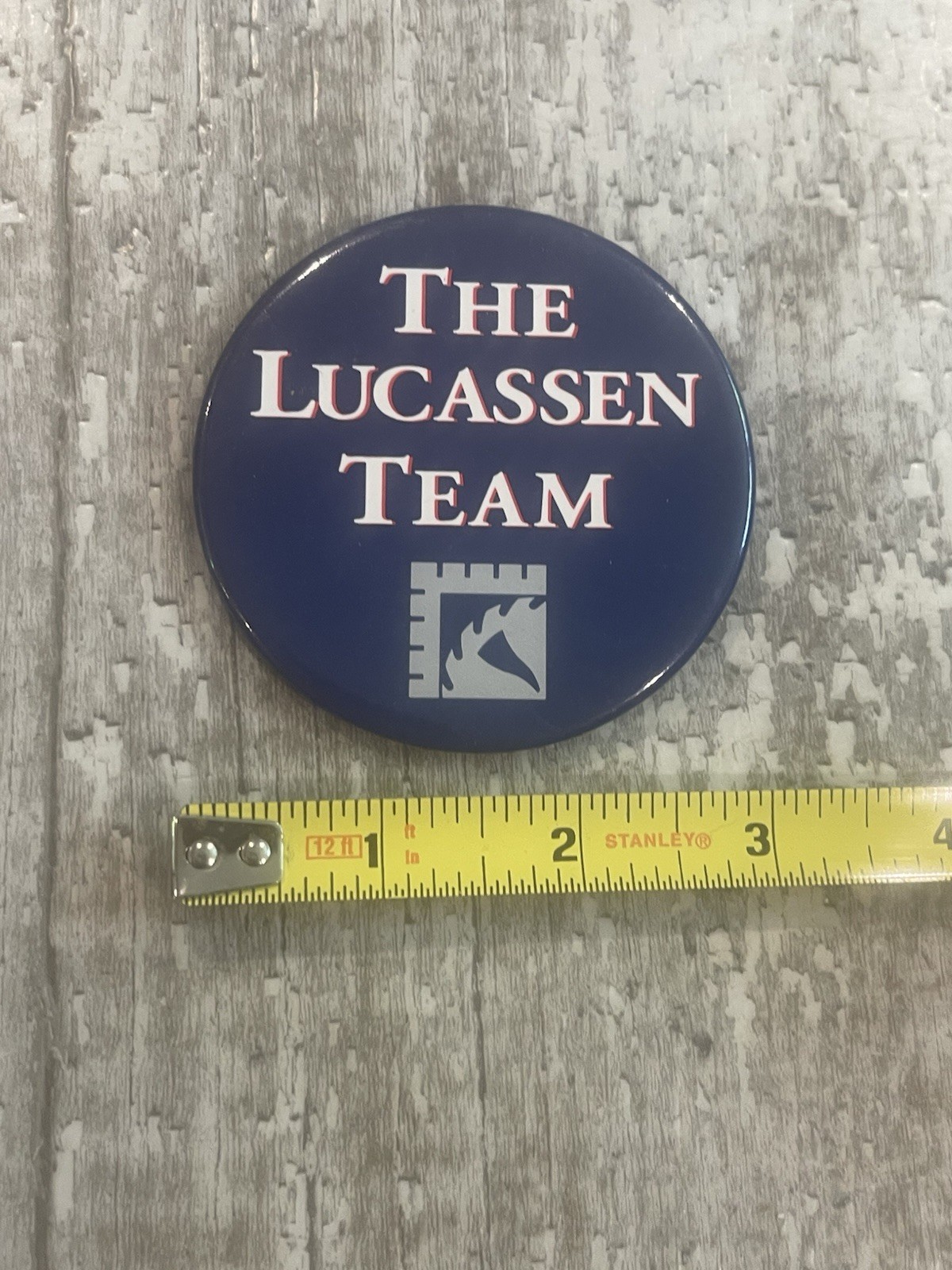 Vintage The Lucassen Team Pinback Button Corporate Logo Castle
