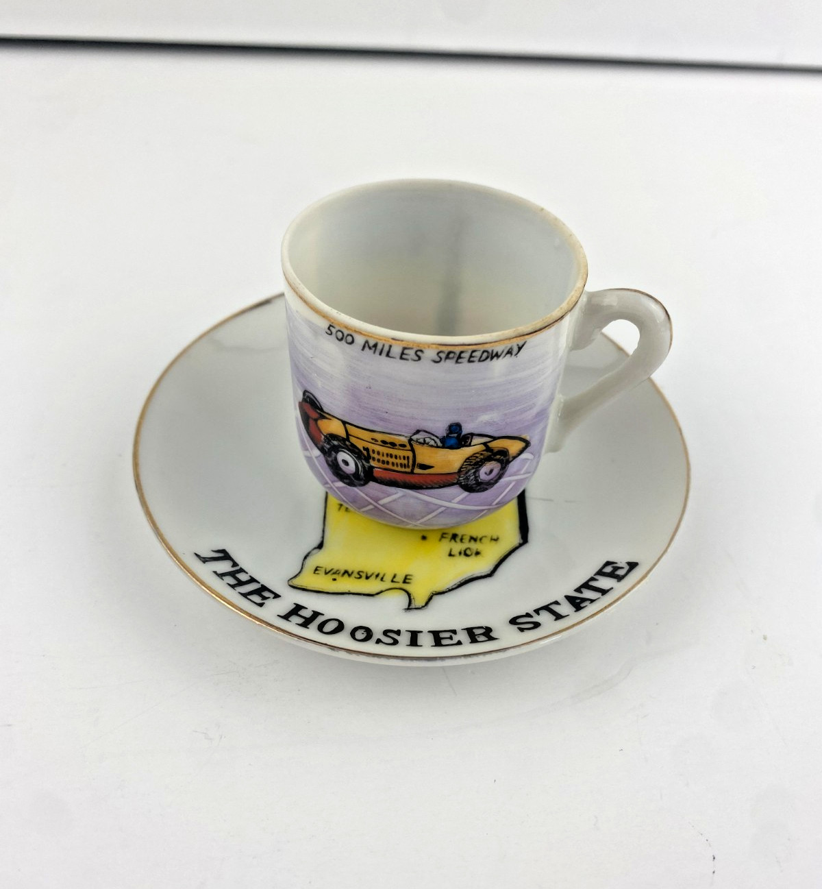 Vintage Collector's Teacup & Saucer, Indiana Hoosier State Souvenir, Indy 500