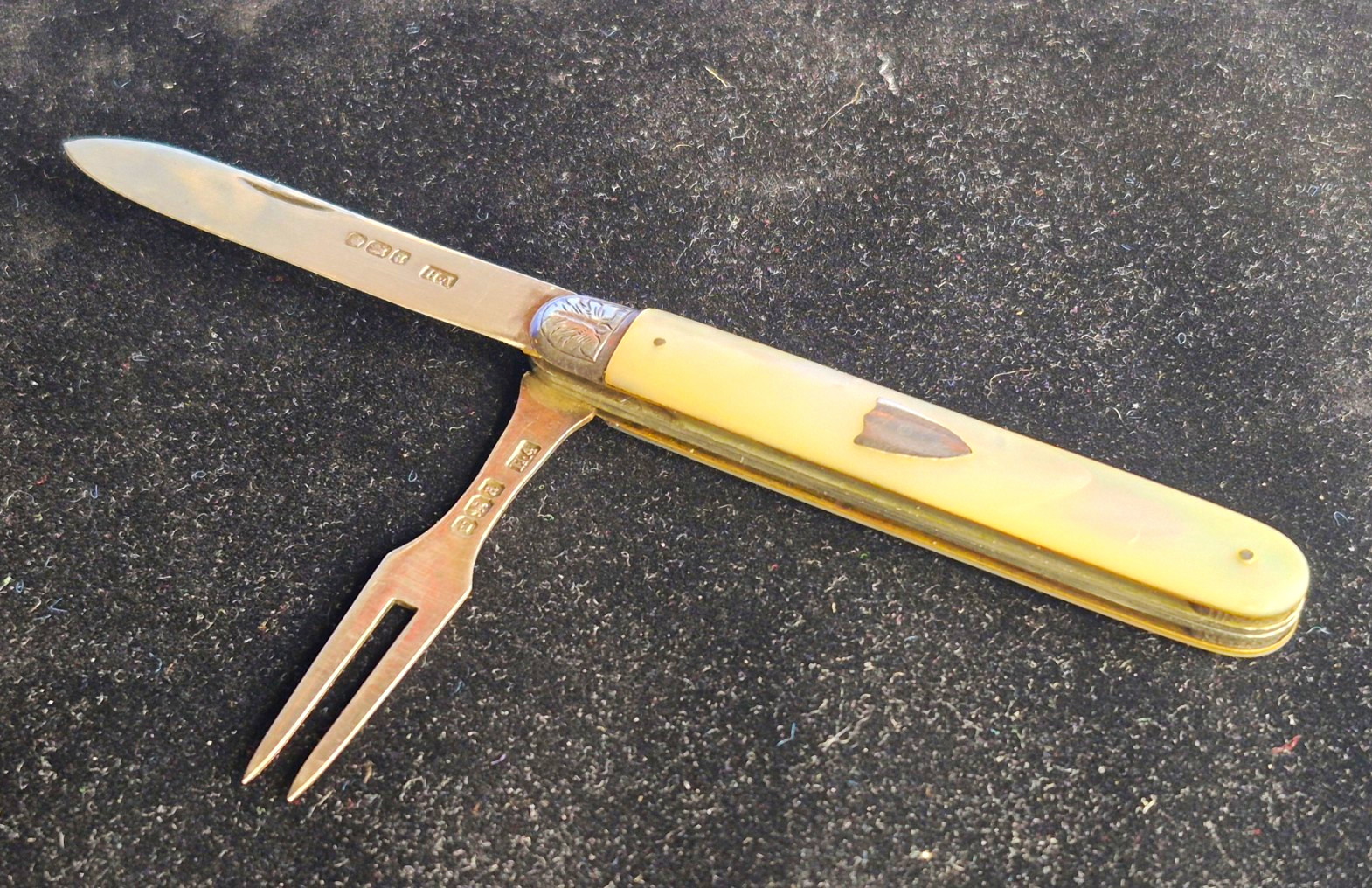 Antique 1898 Adkin Brothers Sterling Silver Folding Fruit Knife/Fork Set \ Antique 1898 Adkin Brothers Sterling Silver Folding Fruit Knife/Fork Set \
