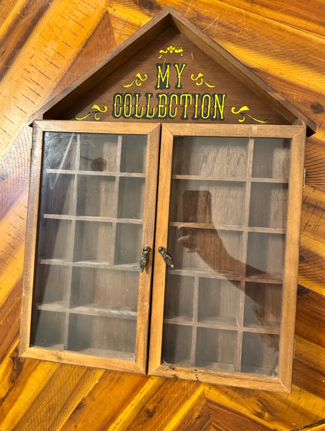 Vtg Wood House Trinket Shadow Box Display Case Collection 26 Cubby Glass Doors