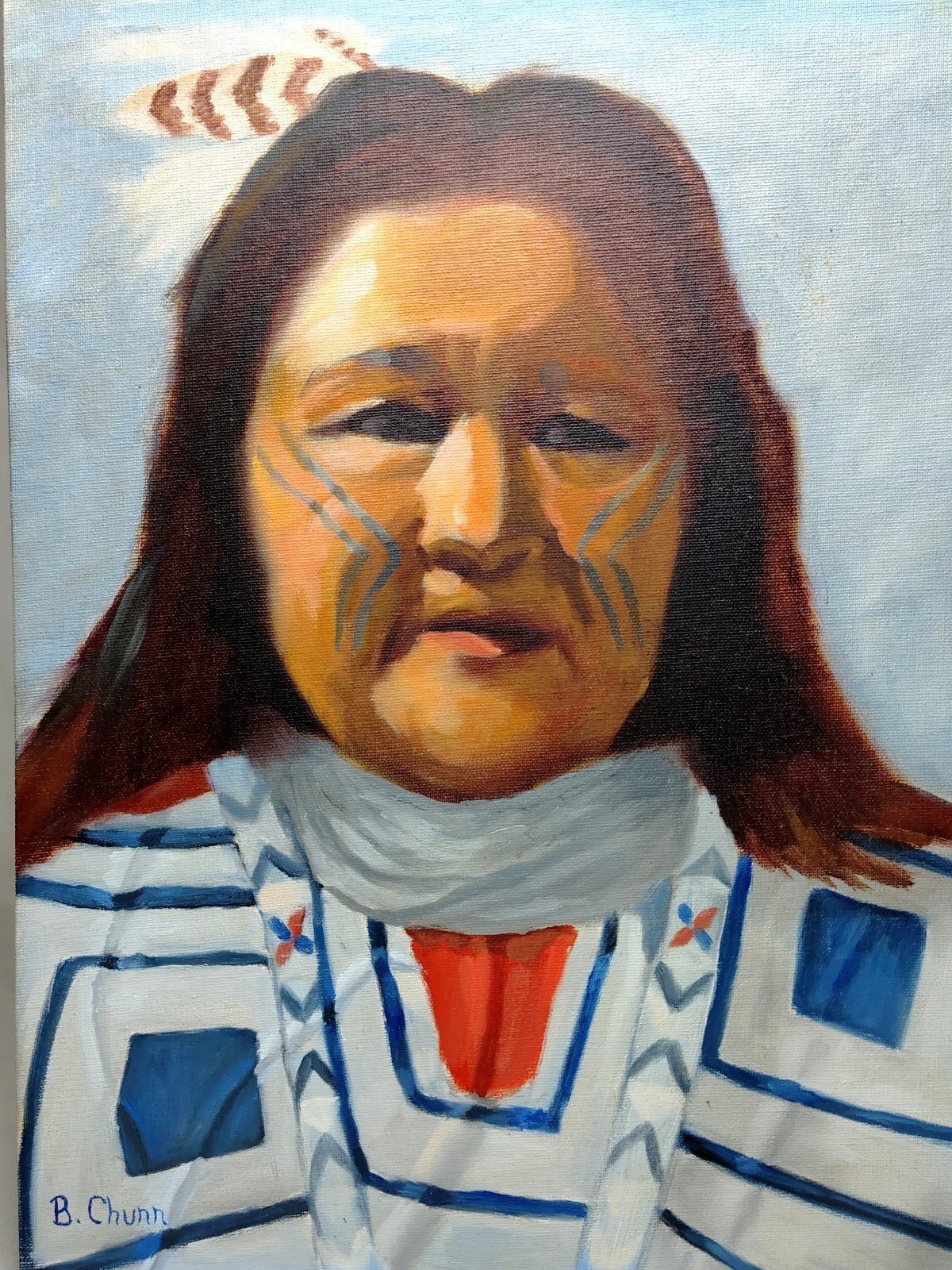 Vintage Original Painting Of Native American Woman SIGNED on Canvas Board 12x16\