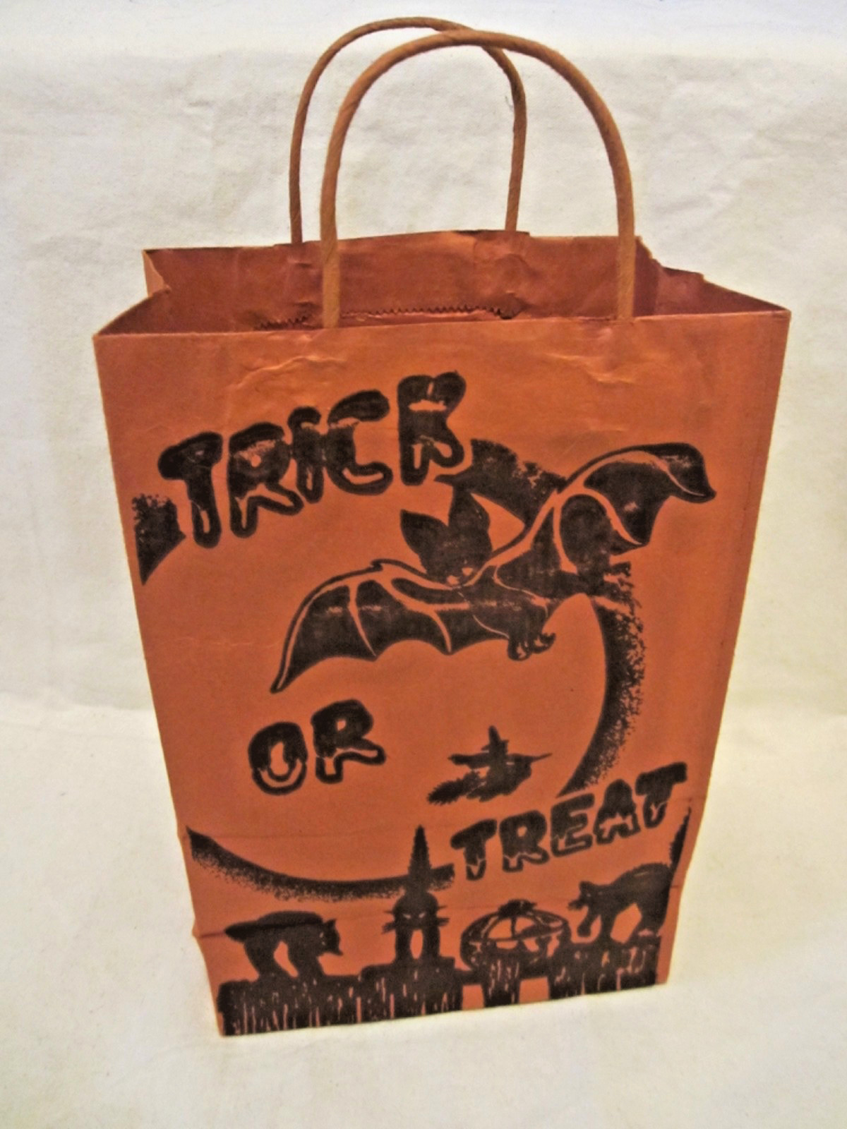 Rare Vtg Halloween 1960\'s Trick or Treat Bag Bat Jack o Lantern Witch Black Cats