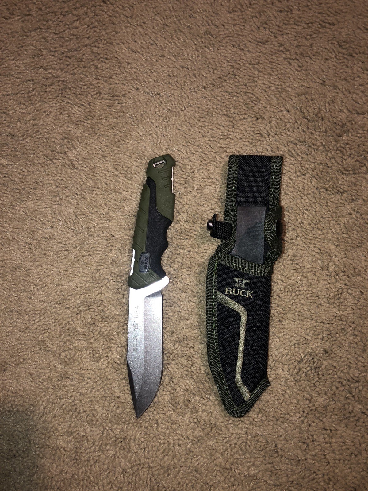 Buck 656 Pursuit Large Fixed Blade Knife Black/Green Handle w/ Sheath - 2024