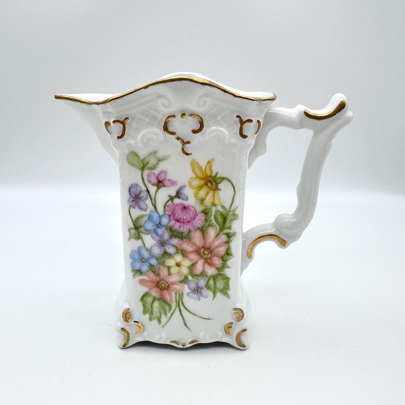 Gerold Porzellan Bavaria Floral Pitcher, Made in W. Germany, 5 3/8” tall