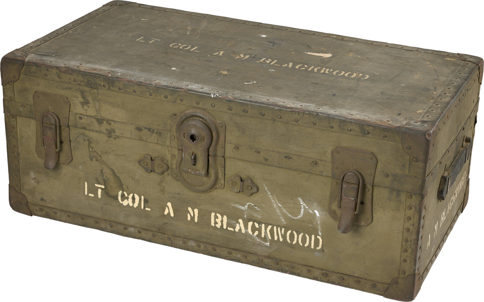 Vintage WWII US Army Footlocker Lt. Col. Aaron M. Blackwood 96th AAA Named Trunk
