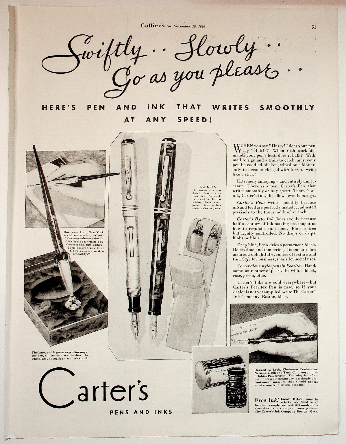 Carter\'s Vintage 1939 Pen and Ink Print Advertisement Collier\'s Magazine Carter\'s Vintage 1939 Pen and Ink Print Advertisement Collier\'s Magazine